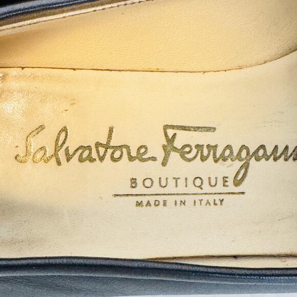 Salvatore Ferragamo Shoes Womens 5.5 Black Leather Gancini Buckle Loafer Slip On - Picture 10 of 12